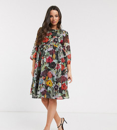 Короткое приталенное платье с винтажным цветочным принтом Glamorous Bloom-Мульти