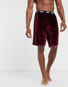 Бордовые велюровые пижамные шорты с фирменным поясом ASOS DESIGN-Красный