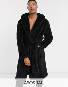 Черный флисовый халат ASOS DESIGN Tall