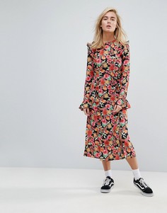 Чайное платье миди с ярким цветочным принтом STYLENANDA-Мульти