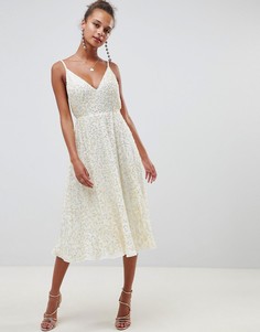 Платье миди с пышной юбкой и отделкой пайетками ASOS DESIGN-Белый