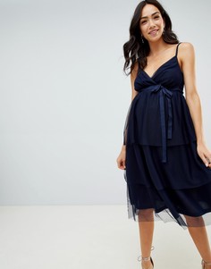 Платье миди из тюля с ярусной юбкой ASOS DESIGN Maternity-Темно-синий