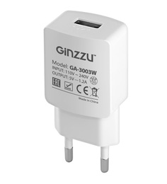 Зарядное устройство Ginzzu USB 1.2A White GA-3003W