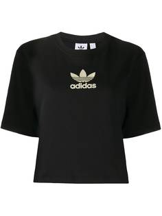 adidas укороченная футболка с вышитым логотипом