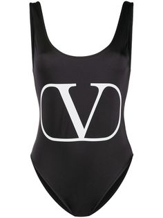 Valentino слитный купальник с принтом VLogo