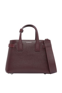 Бордовая кожаная сумка с клетчатыми вставками Burberry