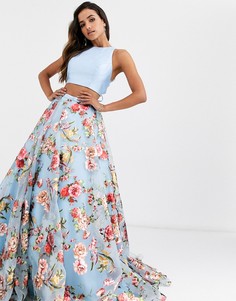 Комплект из топа и юбки с цветочным принтом Jovani-Синий