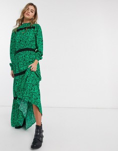 Ярусное платье макси с цветочным принтом Resume-Зеленый Résumé