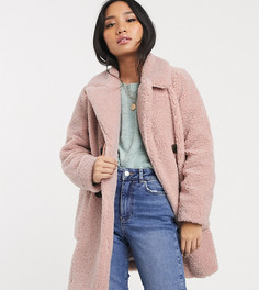 Светло-розовое плюшевое пальто New Look Petite-Розовый