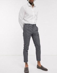 Строгие брюки скинни с черно-белым принтом в клетку тартан Burton Menswear-Черный цвет
