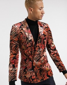 Приталенный бархатный пиджак с леопардовым принтом ASOS EDITION-Мульти