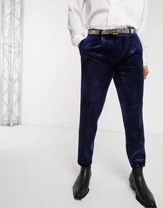 Строгие бархатные брюки со стеганой отделкой ASOS EDITION-Темно-синий