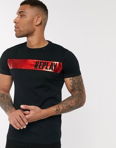 Черная футболка с красным блестящим логотипом Replay-Черный