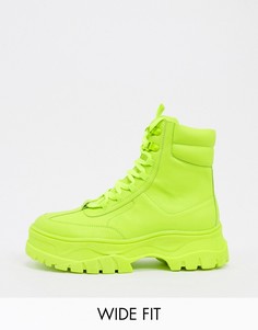 Неоново-зеленые ботинки для широкой стопы из искусственной кожи с массивной подошвой ASOS DESIGN-Зеленый