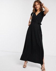 Черное платье макси с запахом и поясом ASOS DESIGN-Черный цвет