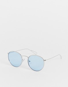 Круглые солнцезащитные очки с синими стеклами Weekday-Серебряный