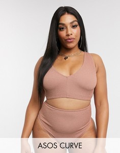 Розово-бежевый бикини кроп-топ с V-образным вырезом ASOS DESIGN curve-Розовый