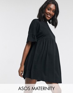 Черное свободное платье с рукавами-оборками ASOS DESIGN Maternity-Черный