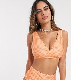 Эксклюзивный оранжевый бикини-топ в клетку из переработанного полиэстера с чашечками размеров D-F Peek and Beau