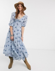 Платье миди с цветочным принтом Free People-Синий