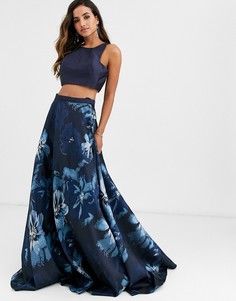 Комплект из топа и юбки с цветочным принтом Jovani-Темно-синий