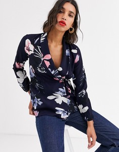 Блузка с запахом и цветочным принтом AX Paris-Темно-синий