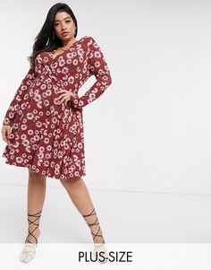 Короткое приталенное платье с цветочным принтом Simply Be-Мульти