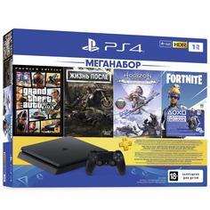 Игровая приставка PlayStation 4 1Tb + игры Grand Theft Auto V, Жизнь После, Horizon Zero Dawn, Fortnite PS Plus (черный)