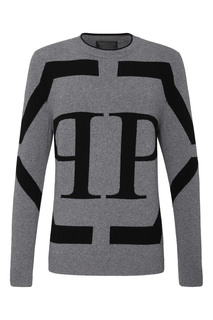 Серый пуловер с логотипом Philipp Plein