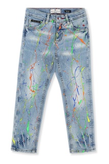 Голубые джинсы с разноцветной отделкой Philipp Plein