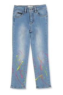Синие джинсы с брызгами краски Philipp Plein