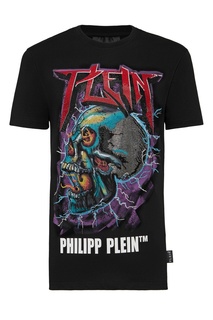 Черная футболка с принтом и стразами Philipp Plein