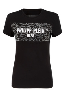 Черный футболка с серебристыми стразами Philipp Plein