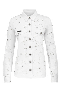 Белая рубашка со стразами Philipp Plein