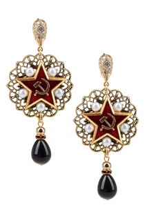 Серьги из латуни, жемчуга и страз Swarovski Rushev