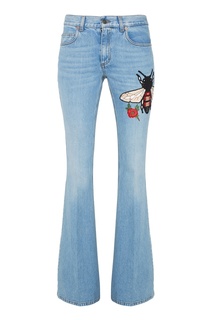 Голубые расклешенные джинсы с вышивкой Gucci