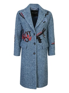 Голубое пальто с узором и вышивкой Ermanno Scervino