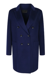 Двубортное пальто синего цвета Marina Rinaldi