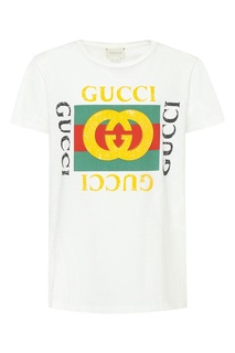 Белая футболка с фирменным логотипом Gucci Kids