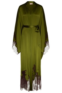 Длинное зеленое кимоно из шелка и кружева Christi Agent Provocateur