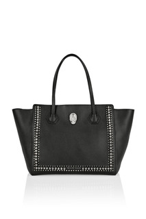Черная кожаная сумка-шоппер с шипами Philipp Plein