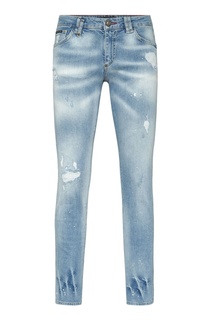 Голубые узкие джинсы с черепом Philipp Plein