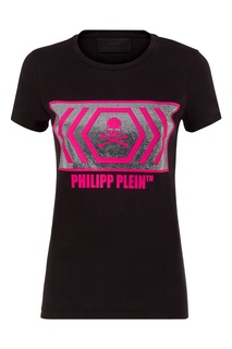 Черная футболка с ярким принтом и кристаллами Philipp Plein