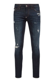 Синие узкие джинсы с потертостями Philipp Plein