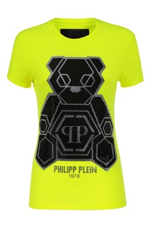 Неоново-желтая футболка с аппликацией Philipp Plein