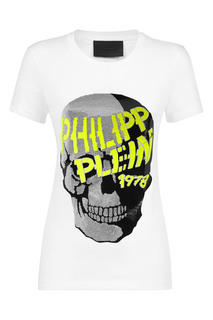 Белая футболка с символикой бренда Philipp Plein
