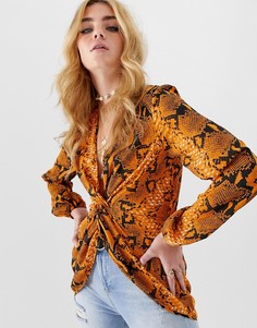 Лонгслив с перекрученной отделкой спереди и змеиным принтом ASOS DESIGN-Мульти
