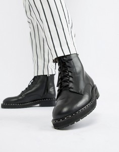Черные кожаные массивные ботинки с люверсами Office Attention-Черный