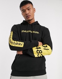 Черный худи с принтом на груди и рукавах Bershka