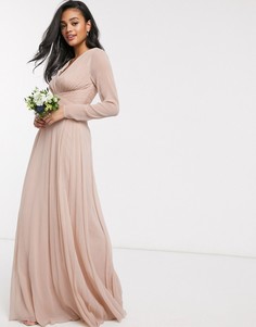 Платье макси с присборенной талией и длинными рукавами ASOS DESIGN Bridesmaid-Многоцветный